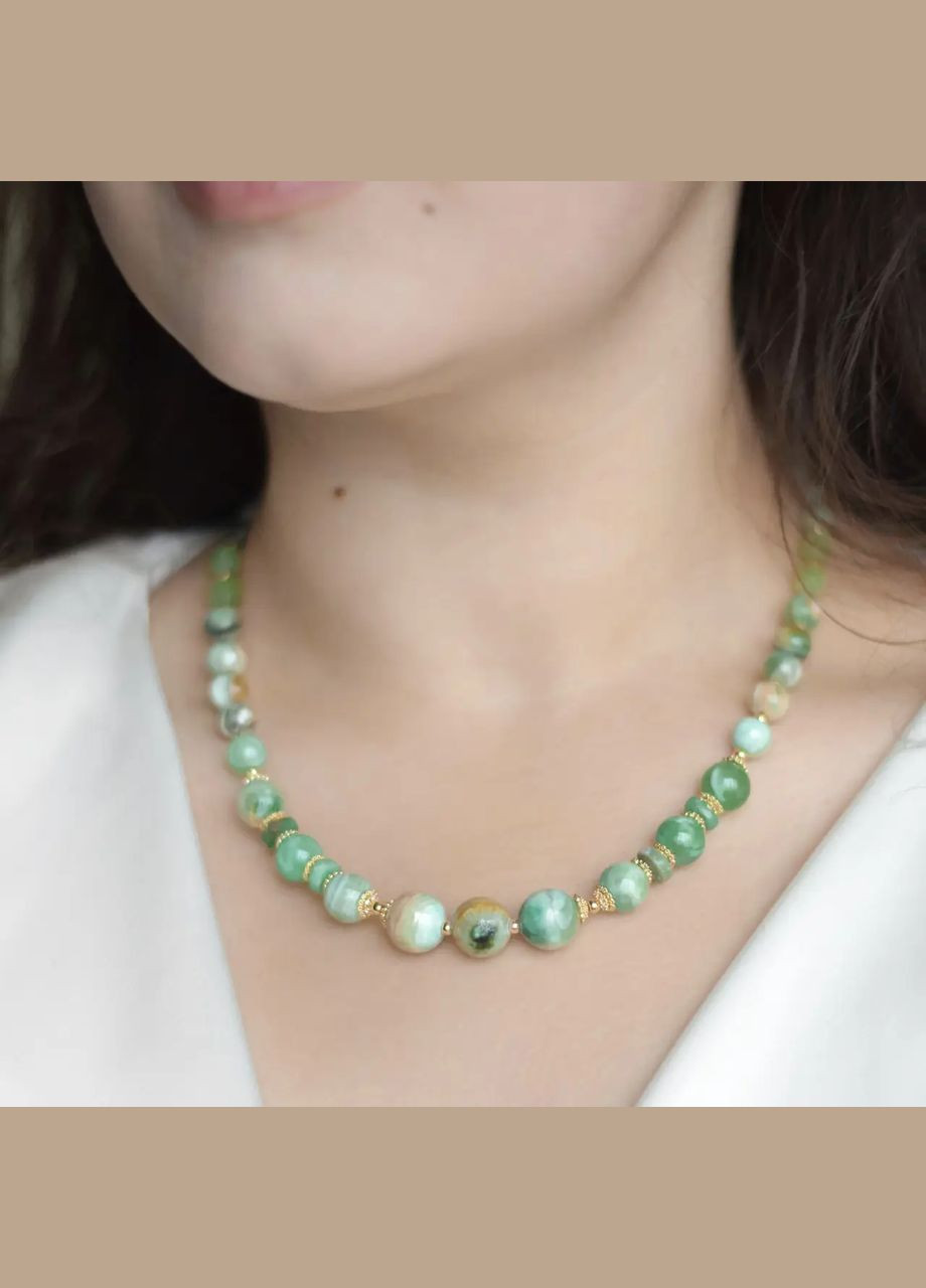 Бусы натуральный Оникс, Хризопраз, Хризолит, Циркон, фур-ра гип-ный сплав цвет золото d-12-3мм+- L-49-54см No Brand Намисто (323224473)