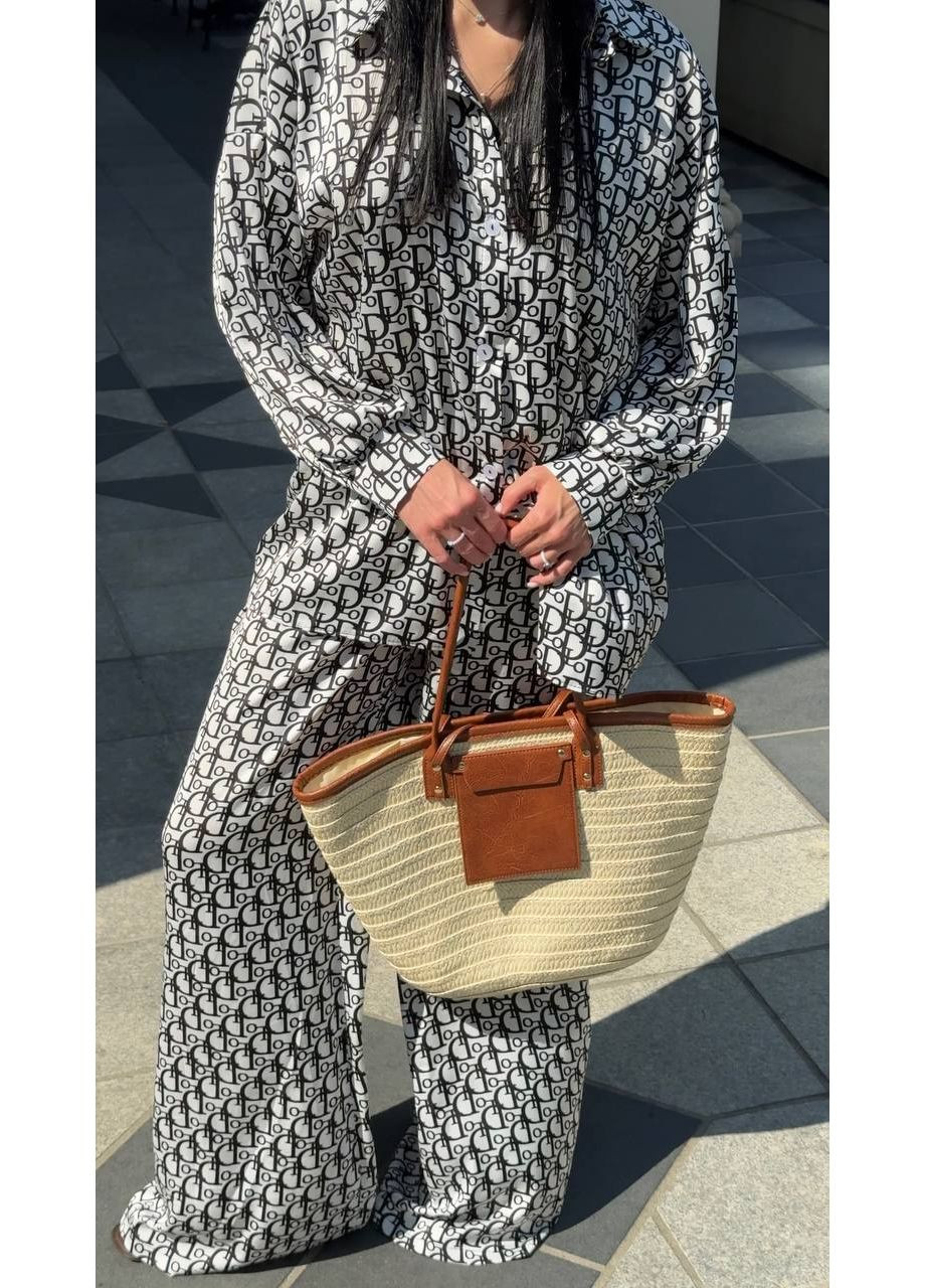 Женский шелковый костюм с принтом: рубашка + штаны палаццо + платок Україна (354693263)