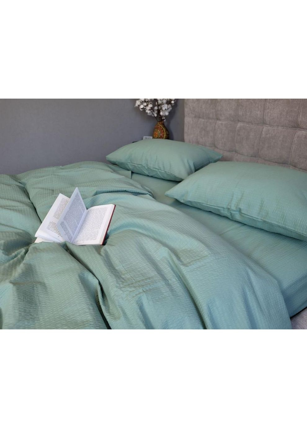 Постельное белье с резинкой Зеленая полынь GS200, ранфорс гофра (жатка) Двуспальный размер, наволочки 70/70 No Brand (364219884)