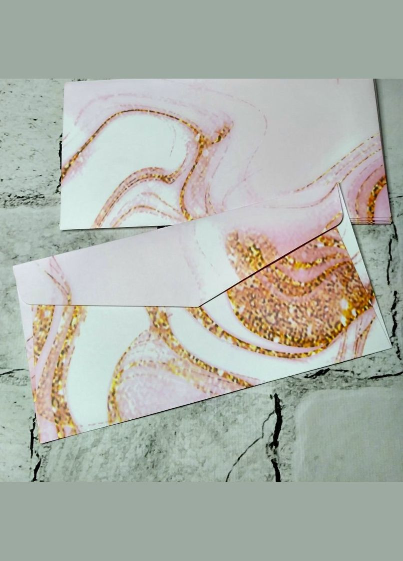 Конверт бумажный Мрамор 19,1х9,5 см Розовый No Brand (338627305)