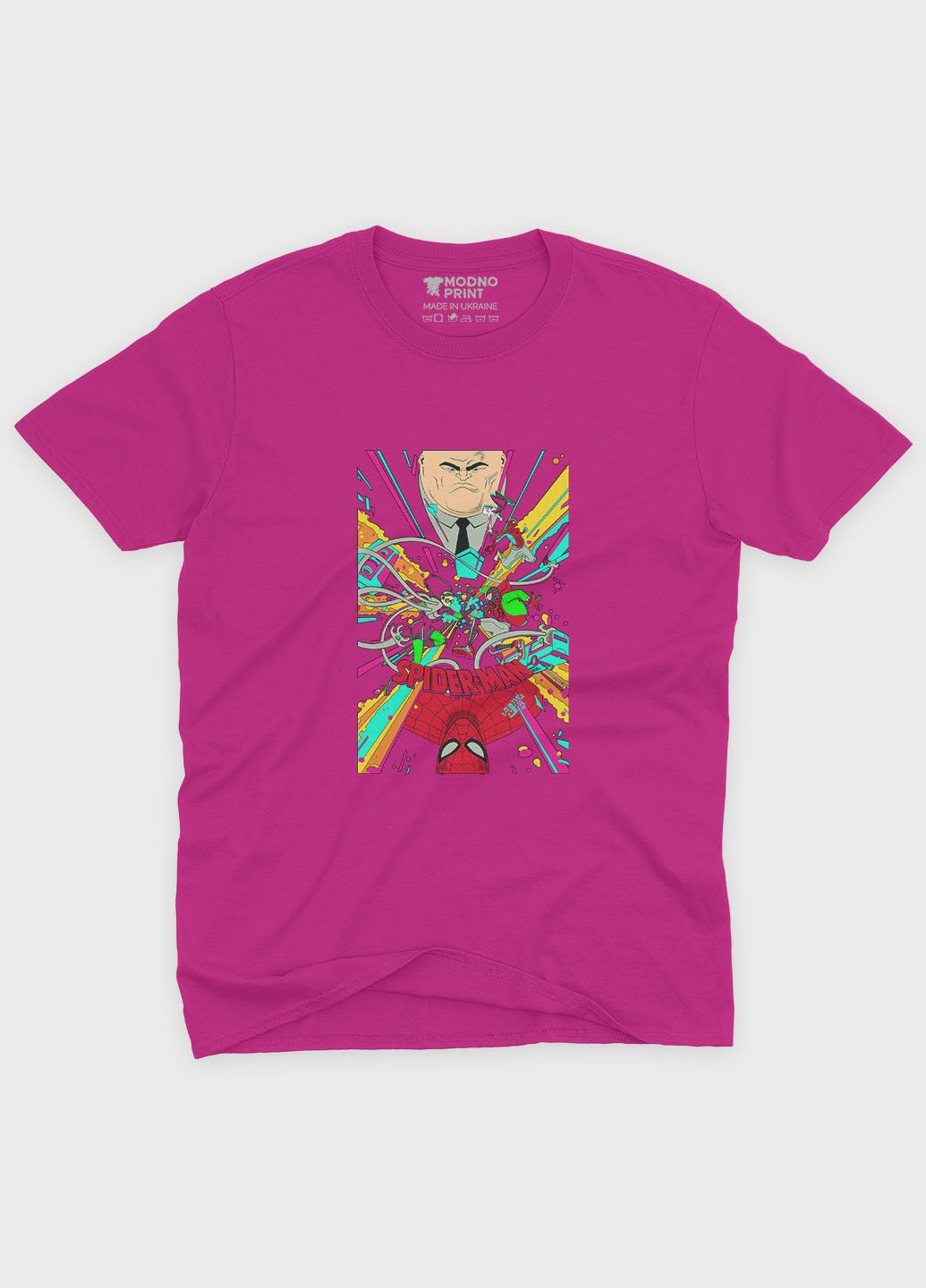 Розовая демисезонная футболка для мальчика с принтом супергероя - человек-паук (ts001-1-fuxj-006-014-022-b) Modno