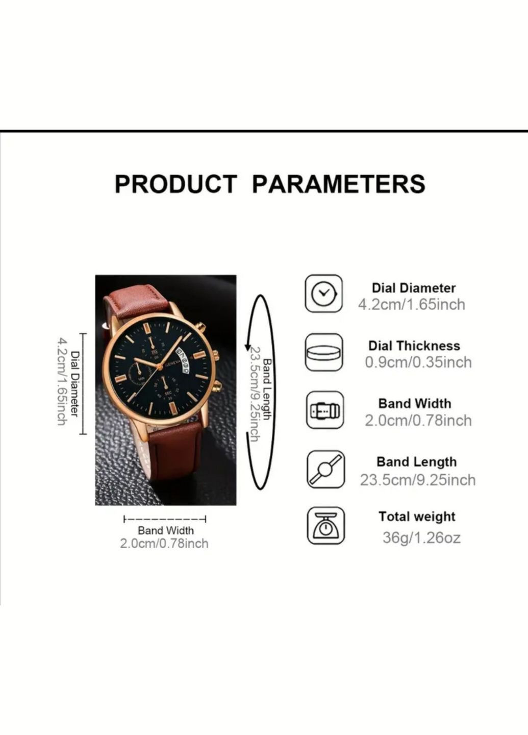 Мужские кварцевые часы и 4 браслета (Без подарочной коробки), цвет коричневый No Brand (336186397)