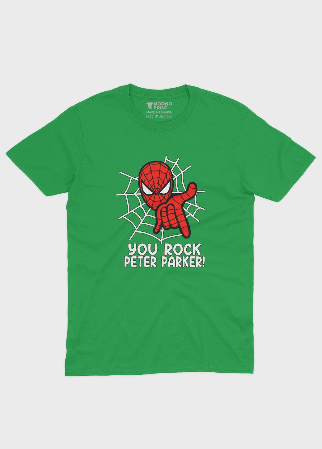 Зелена демісезонна футболка для дівчинки з принтом супергероя - людина-павук (ts001-1-keg-006-014-102-g) Modno