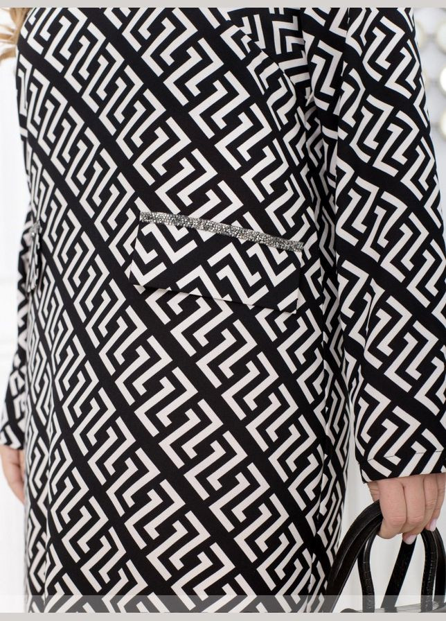 Черно-белое кэжуал платье женское демисезонное, которое станет вашей любимой sf-262 черно-белый, 50-52 Sofia с геометрическим узором