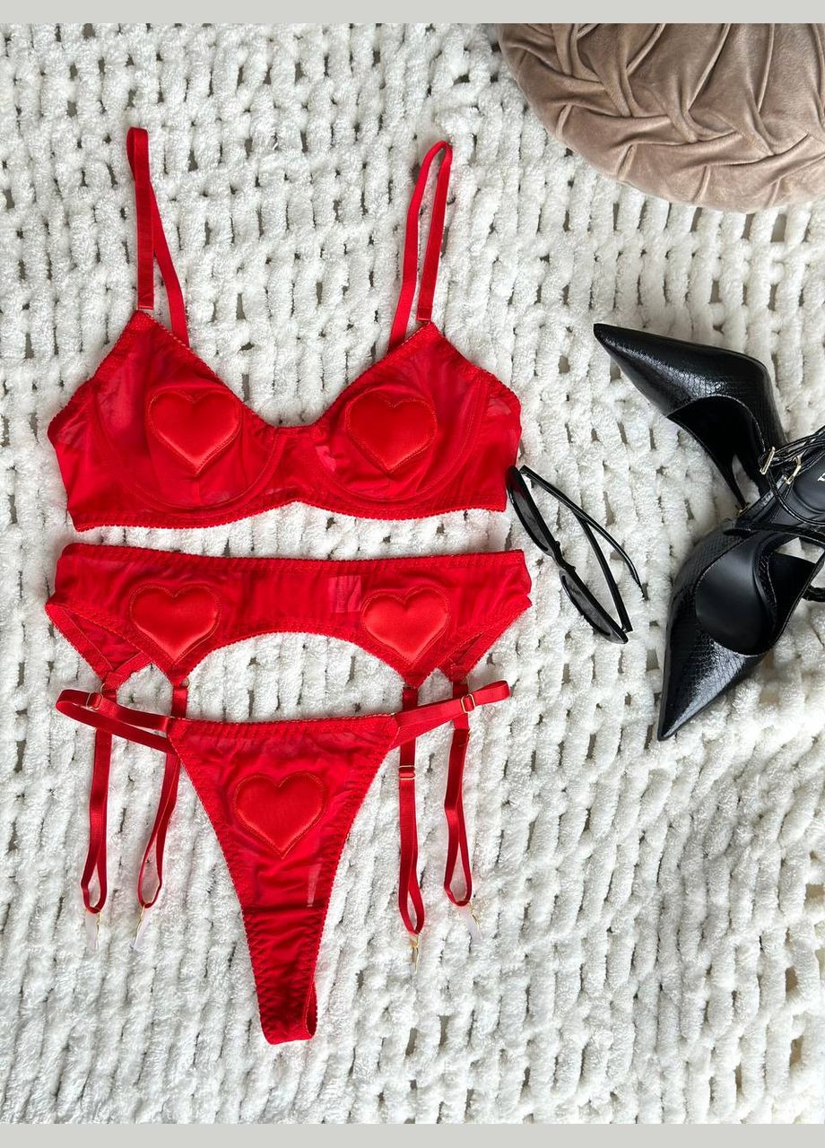 Красный женский комплект нижнего белья с чулками Simply sexy