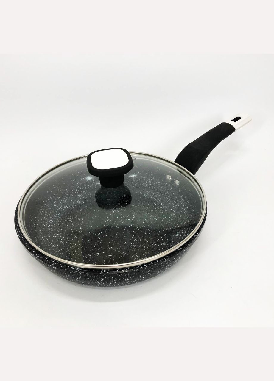 Сковорода UN-5114 22 см із кришкою граніт світлий багатошарове покриття Unique (364665741)