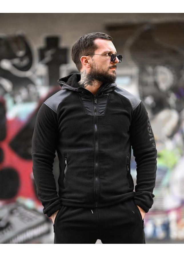 Мужской флисовый спортивный костюм черный осень/зима No Brand (368848772)