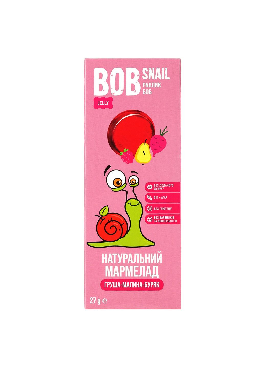 Фруктово-ягодно-овощной мармелад Груша-Малина-Буряк, 27 г Bob Snail (328395419)