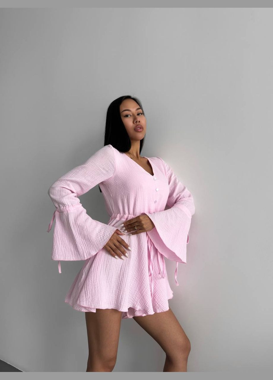 Муслиновый комбинезон Україна комбинезон-шорты розовый повседневный, кэжуал муслин