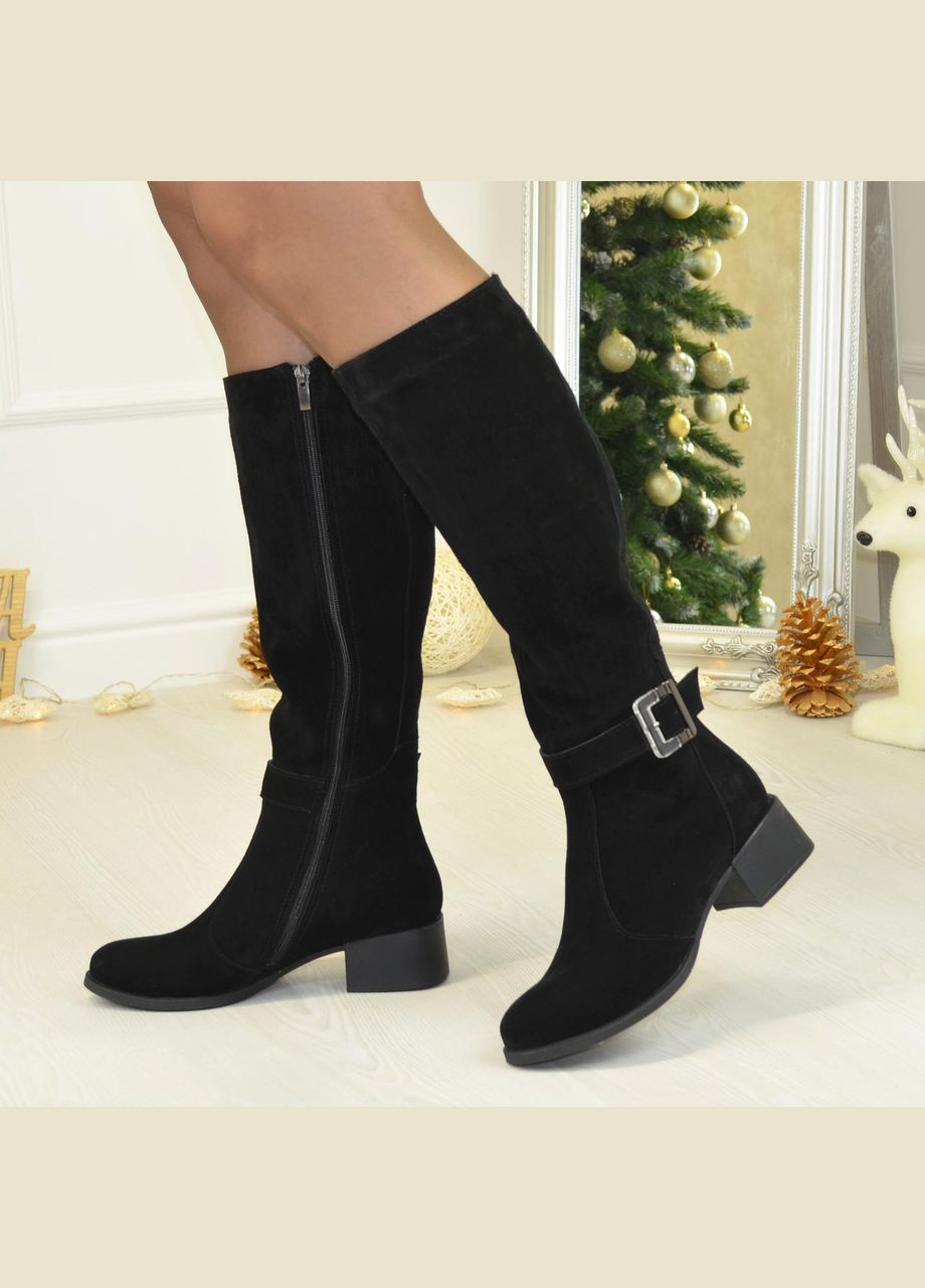 Осенние сапоги замшевые черные женские на маленьком каблуке. 37 размер Vasha para