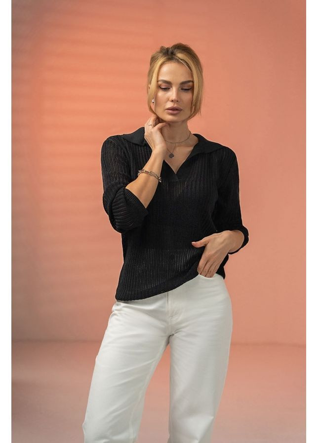 Черная женская футболка-поло ажур 2717 белый Triko Bakh