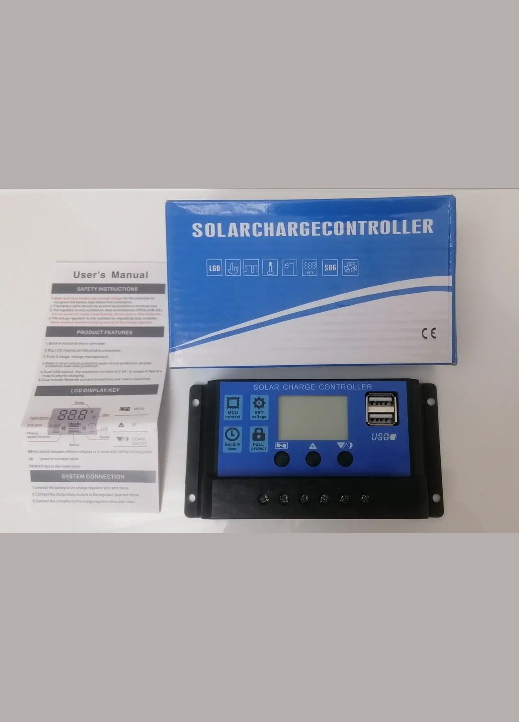 Контролер Заряду Сонячних Панелей 10А 12/24В РК-дисплей USB, ШІМ-контролер PWM - solar charge controller (5002423) Clefers (300854124)