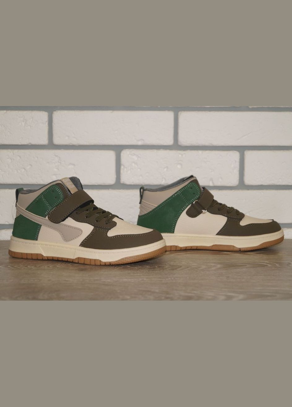 Хайтопи демісезонні дитячі / Черевики демісезонні дитячі бежеві із зеленим BBT fashion kids (305908514)