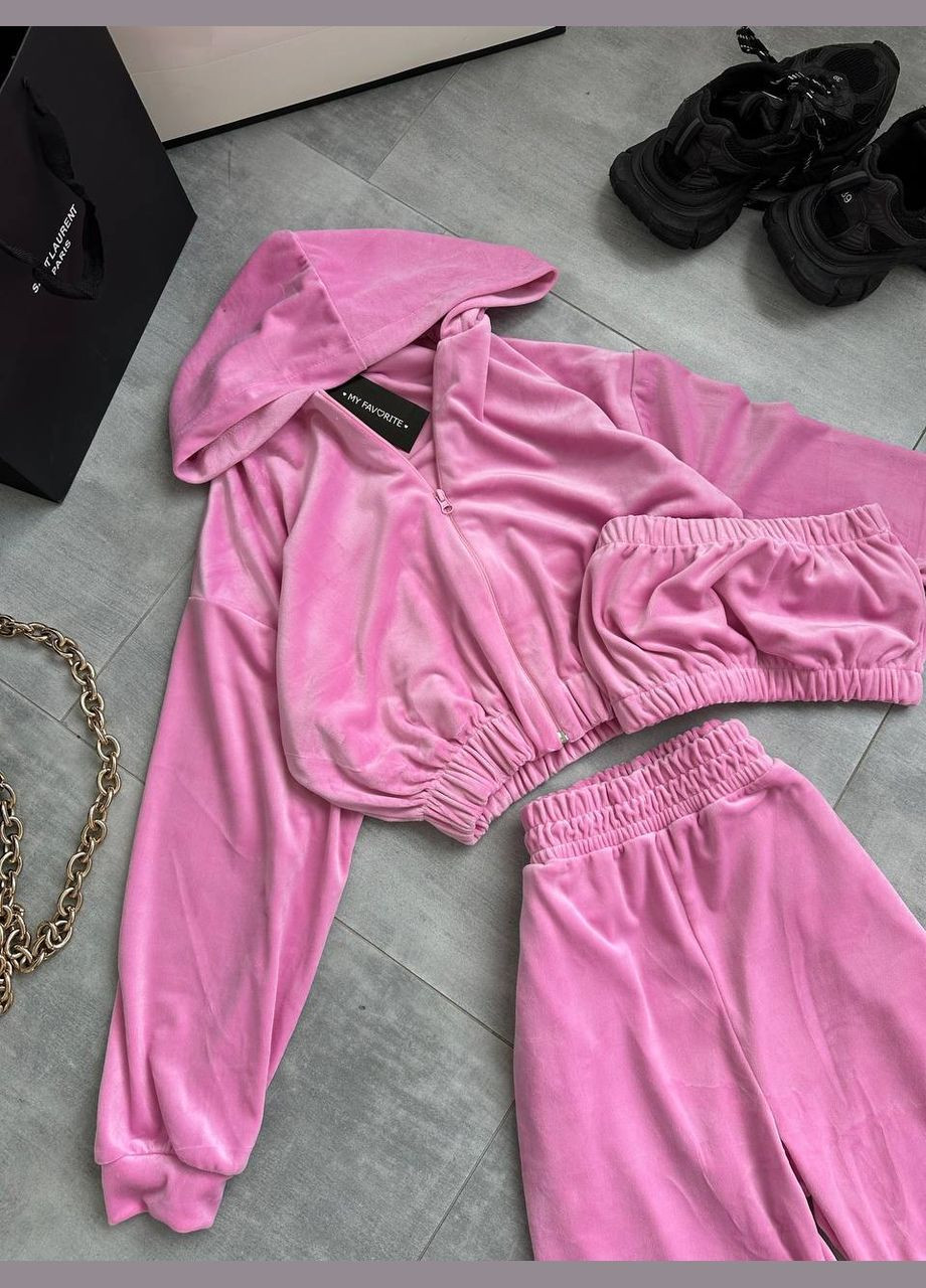 Женский велюровый костюм-тройка кофта, топ и брюки MonCher (337510916)