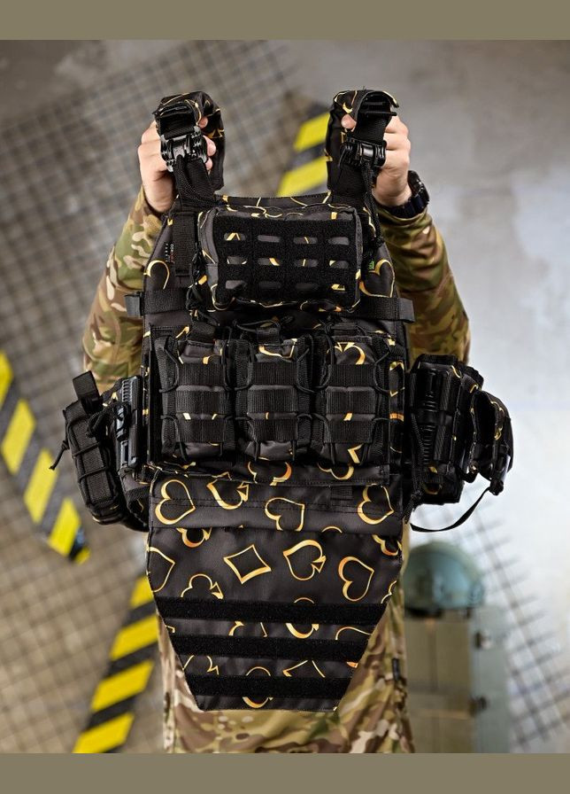 Тактическая плитоноска 4 точки сборса с подсумками черная с принтом Freedom (342080418)