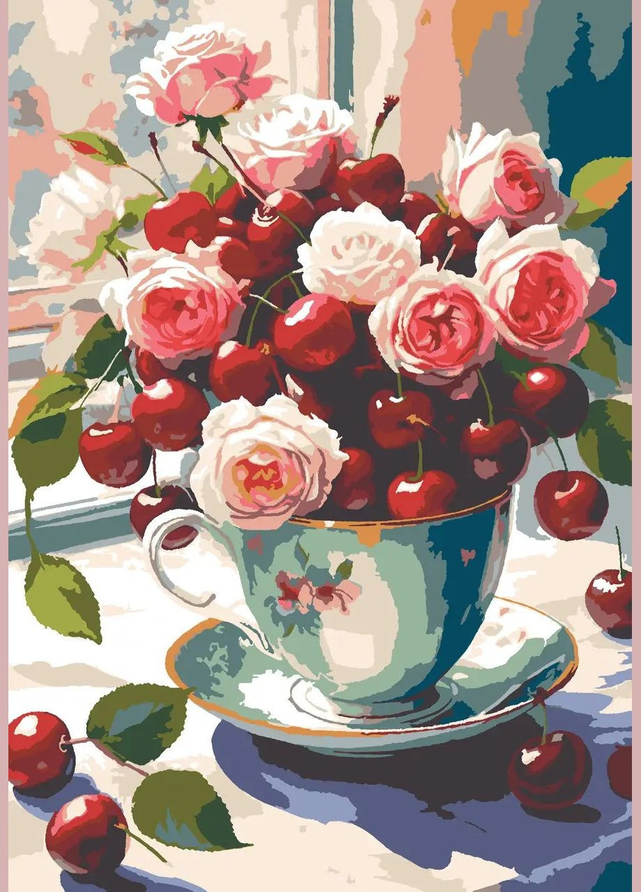 Картина по номерам Вишневый букет 28x40см RB-1121 ТМ Riviera Blanka Riviera Blanca (331765986)