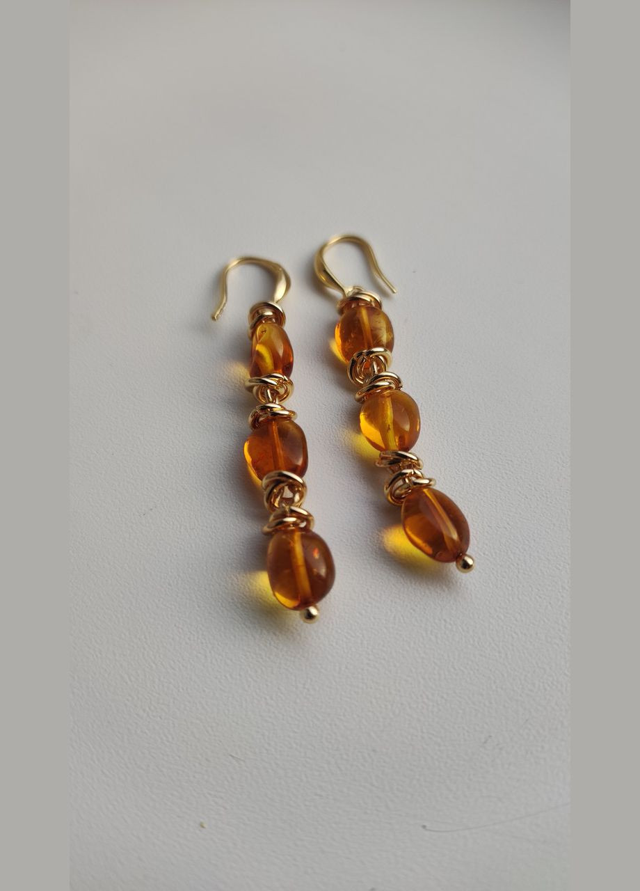 Сережки 2490 з натурального бурштину відтінок медовий MINOV (311310480)