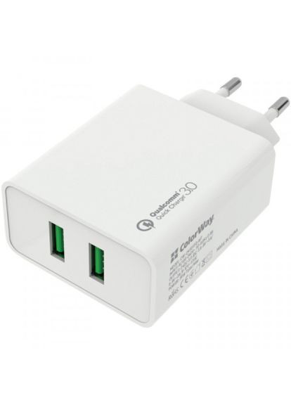 Зарядний пристрій Colorway 2usb quick charge 3.0 (36w) (268140151)