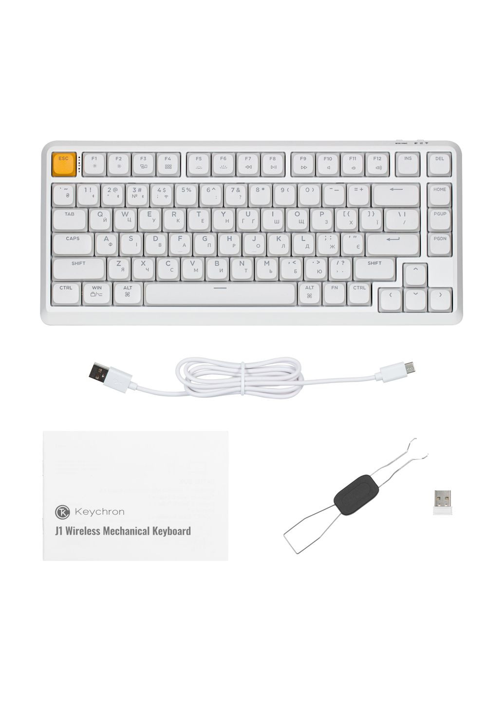 Клавиатура механическая J1 82Key, K pro Brown, WL/BT/USB-A, QMK, Hot-swap, EN/UKR, RGB, белый Keychron (371633201)