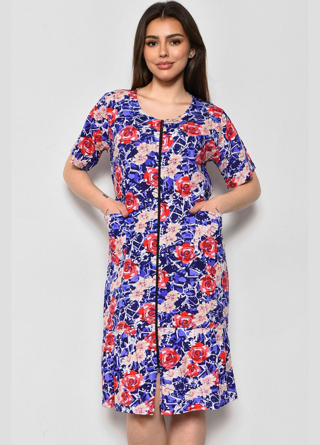 Халат жіночий батальний з квітковим принтом фіолетового кольору Let's Shop (280777214)