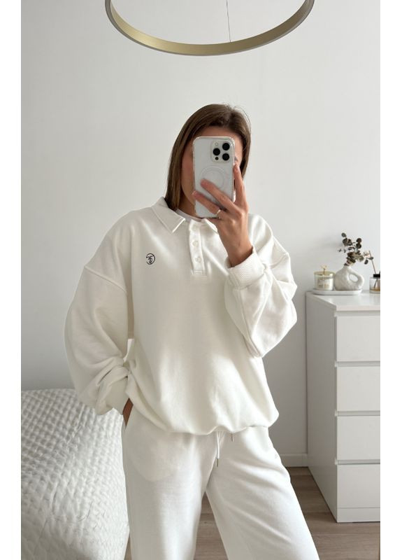 Молочний світшот поло спортивний з лого Twice (365618214)