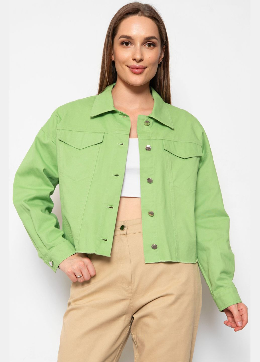 Джинсівка жіноча зеленого кольору Let's Shop (299374977)