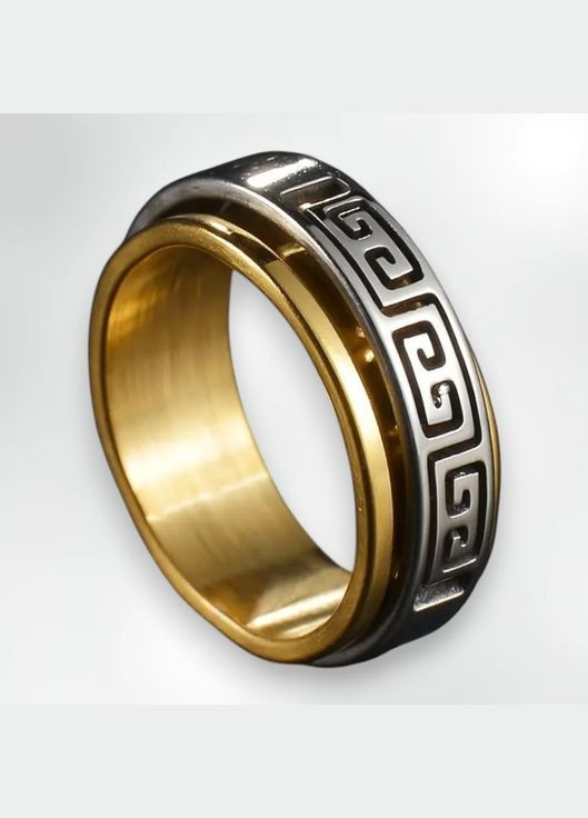 Кольцо из нержавеющей стали золотистое с греческими знаками посередине размер 16 Liresmina Jewelry (327795955)