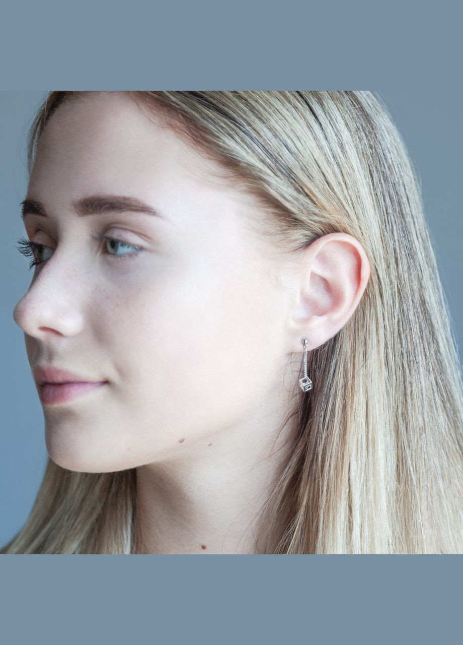 Комплект срібний Куби з білими фіанітами сережки пусети та браслет No Brand (362177205)