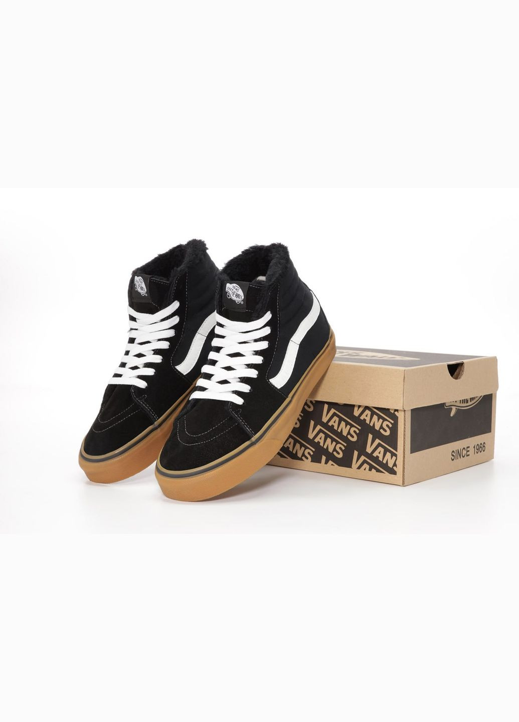 Кроссовки зимние женские и мужские Vans Old Skool winter high black fur | Ванс Олд Скул высокие черные с мехом No Brand чёрные зима (311225864)