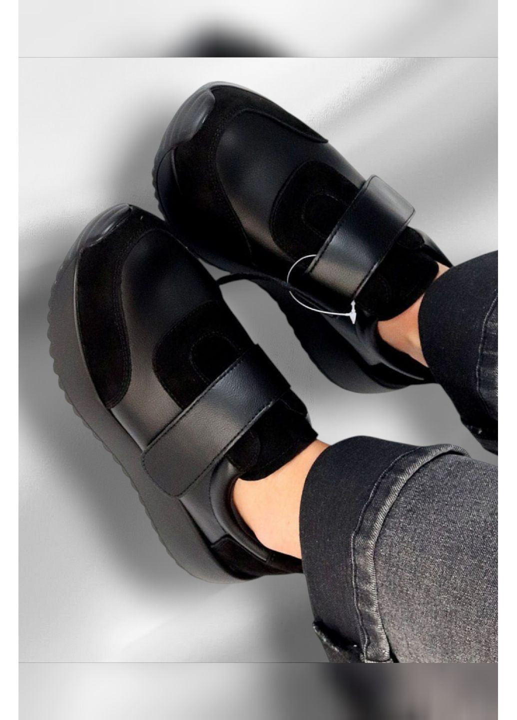 Чорні жіночі кросівки зі шкіри та замші на липучці Yimeili Кросівки чорні літо (354823736)