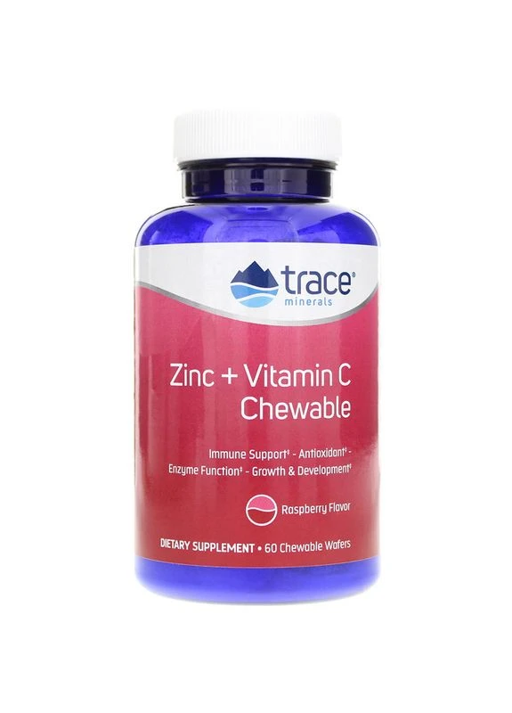 Цинк + витамин С Zinc + Vitamin C вкус малины 60 жевательных пластинок Trace Minerals Research (380911076)