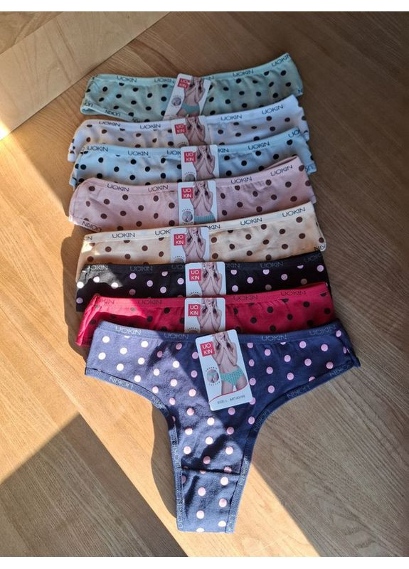 Бавовняні жіночі стрінги в горошок з м’якою резинкою набір 8 шт UOKIN Стрінги (358936089)