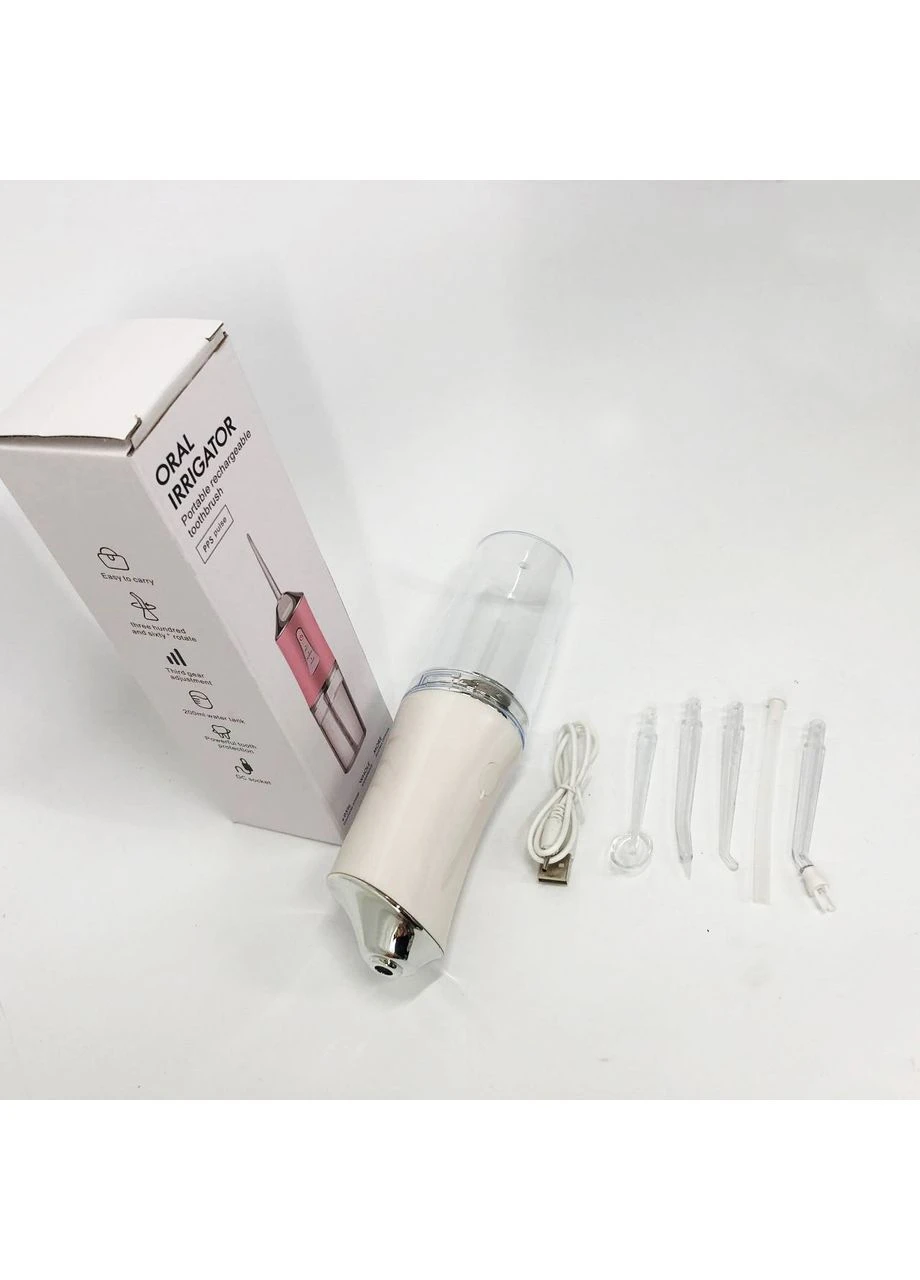 Іригатор для чищення зубів та порожнини рота Oral Irrigator з акумулятором та змінними насадками. Колір: білий Portable (351485878)