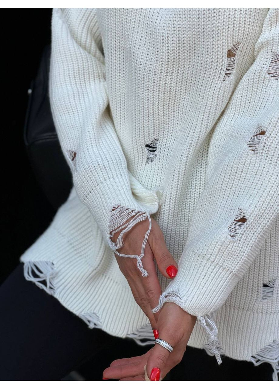 Белый демисезонный свитер женский оверсайз пуловер Style Point