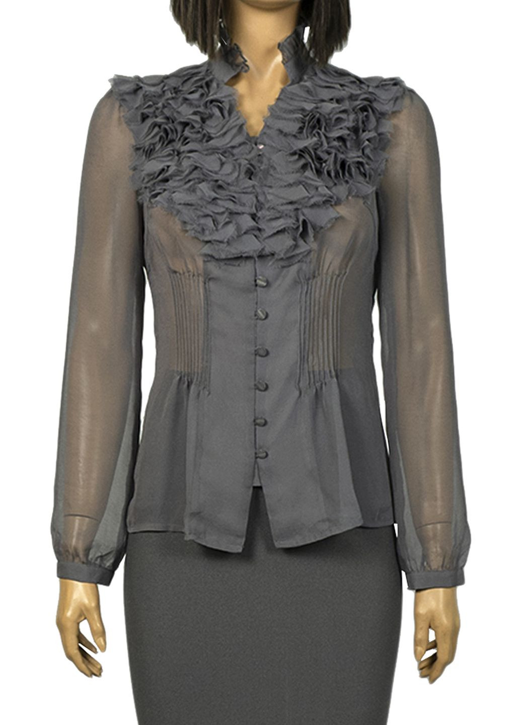 Серая женская блуза с жабо lw-332065 серый Lowett