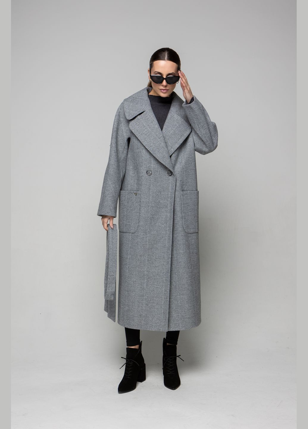 Серое демисезонное Пальто Альфа двубортное CHIUAS