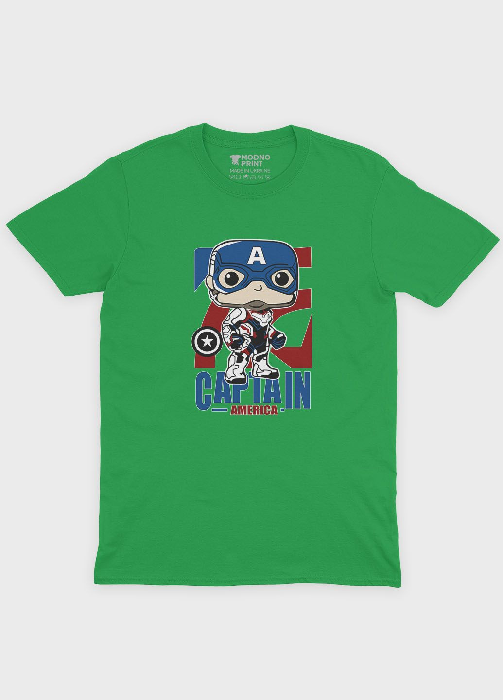 Зелена демісезонна футболка для дівчинки з принтом супергероя - капітан америка (ts001-1-keg-006-022-007-g) Modno