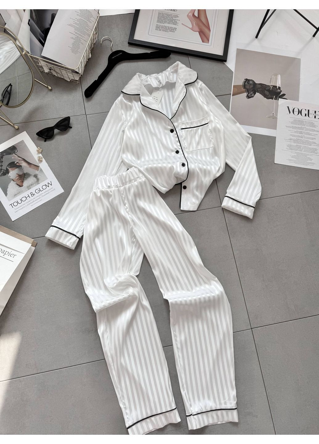 Біла всесезон жіноча шовкова піжама сорочка + брюки Asi.Store.ua