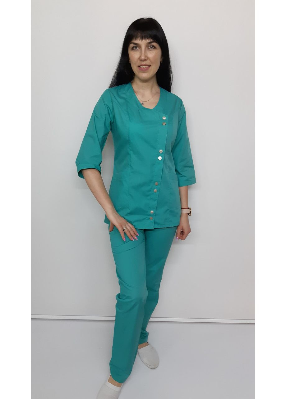 Женский медицинский костюм Китай хлопок три четверти рукав 42, Зеленый No Brand (365843336)