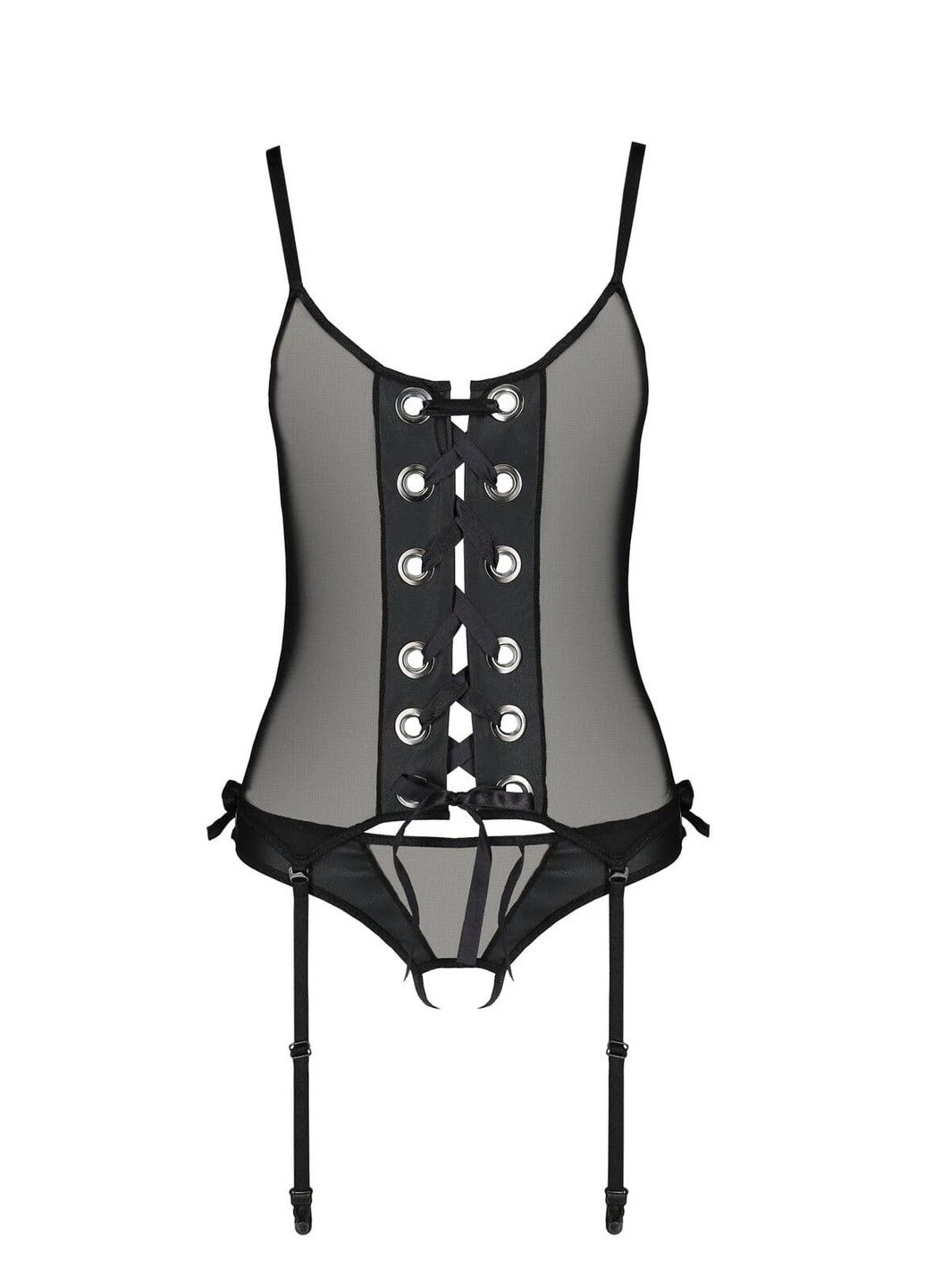 Сетчастый корсет с подтяжками и открытыми стрингами NESSY CORSET Passion (298412597)
