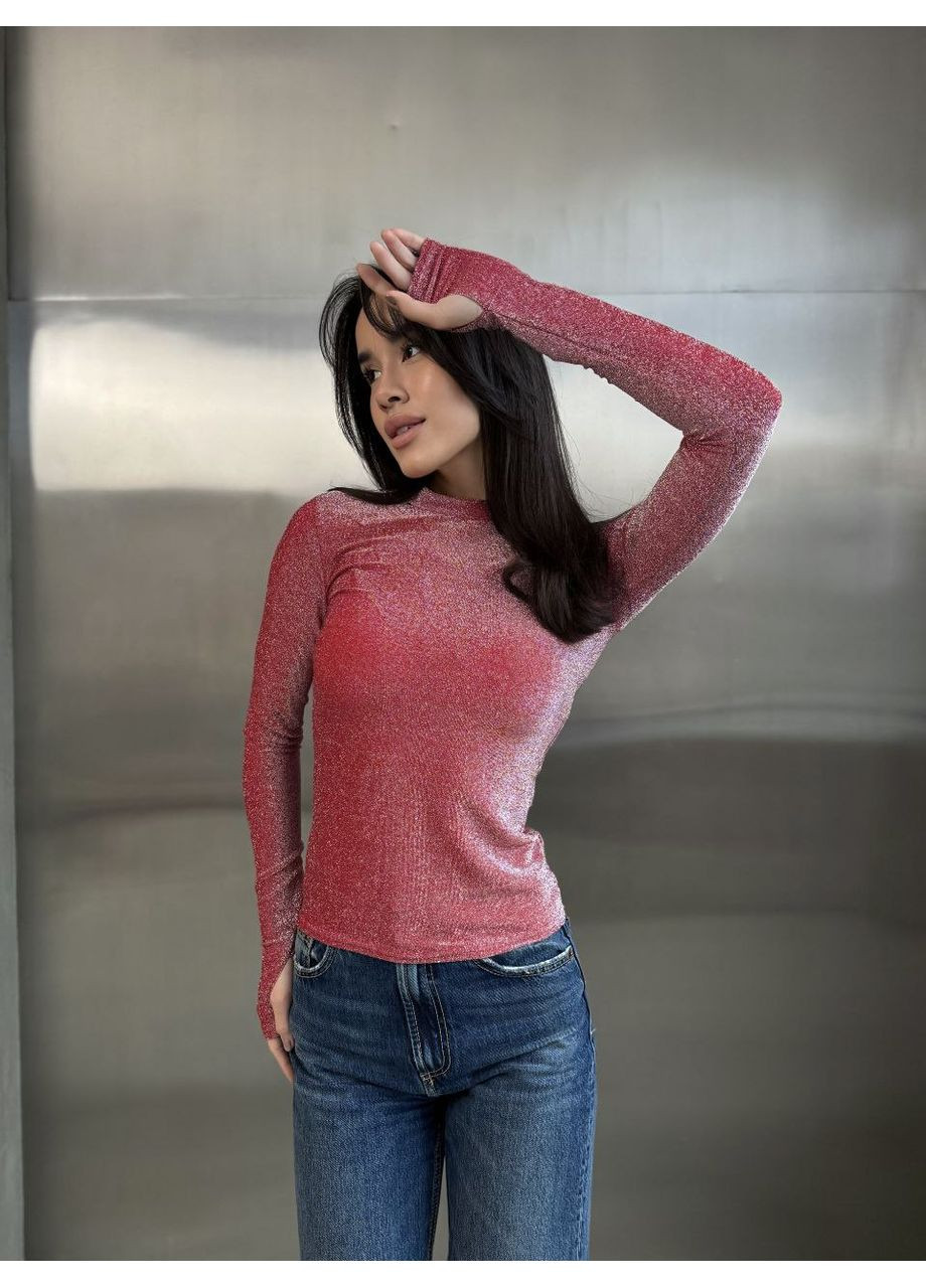 Женский блестящий лонгслив красного цвета 36171 No Brand (370704962)