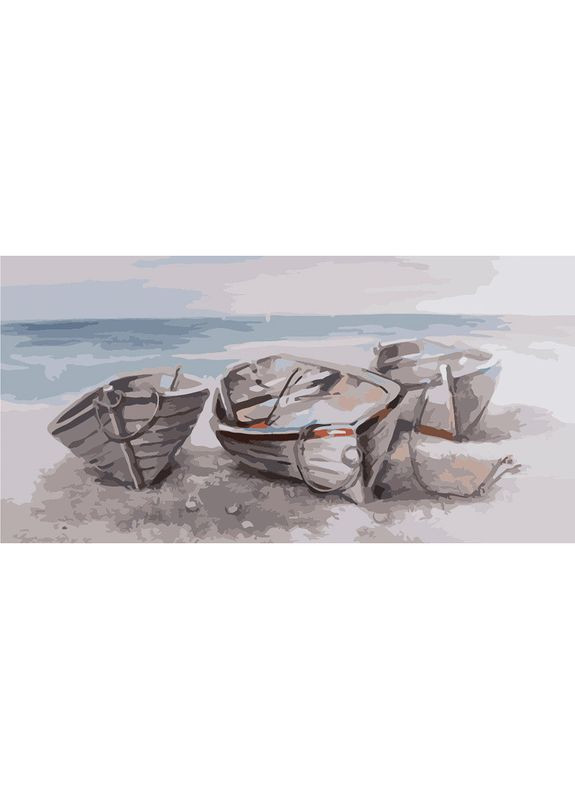 Картина по номерам ПРЕМИУМ Лодки на берегу моря размером 50х25 см (WW065) Strateg (362501141)