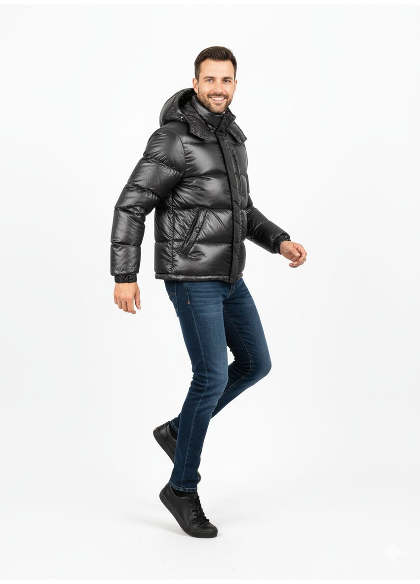 Чорна зимня куртка чоловіча стьобана чорна (q23116) l No Brand