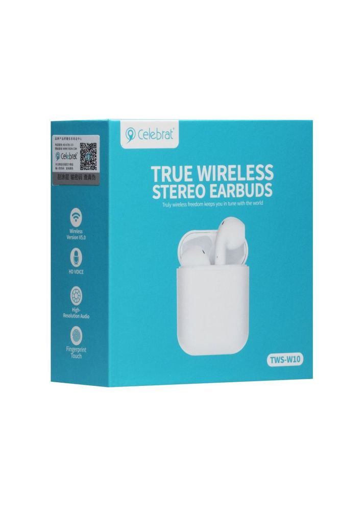 Беспроводные Bluetooth наушники TWS W10 стерео гарнитура Белые Celebrat (354226765)