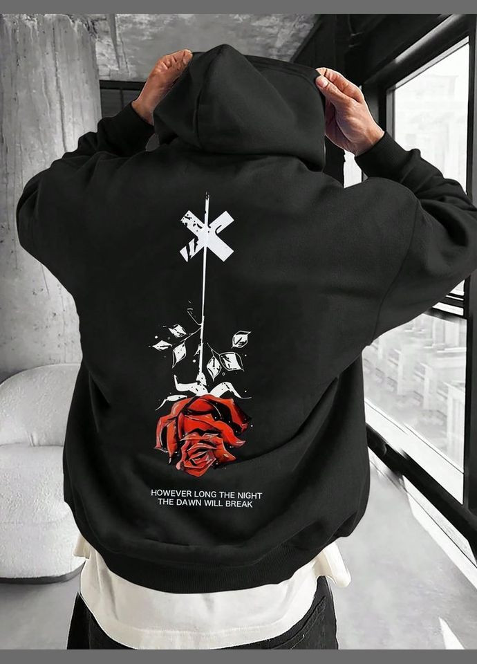 Чорне чоловіче стильне оверсайз худі з трендовим дизайном No Brand (370963778)