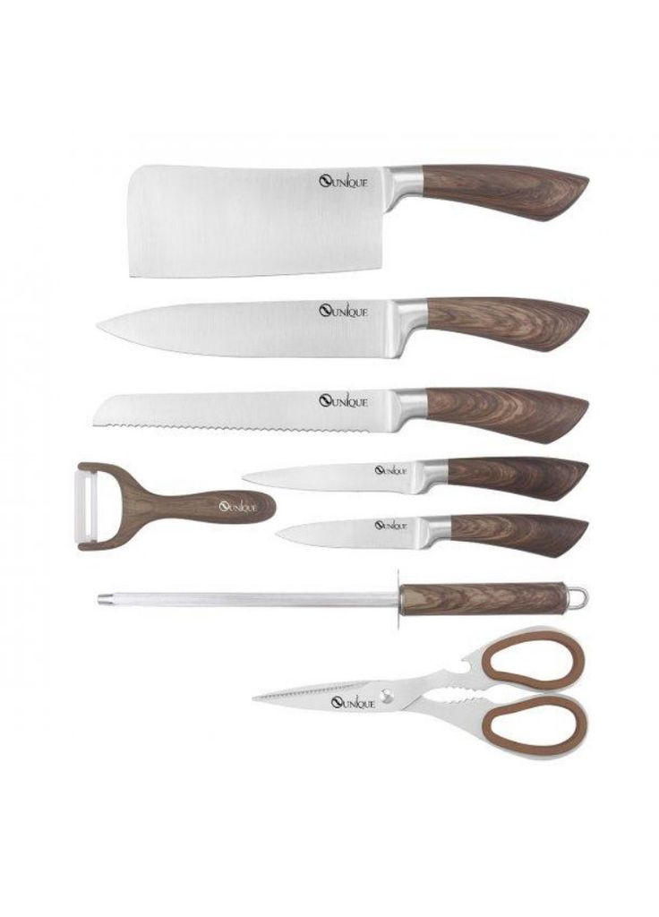 Набор ножей UN-1833 (1756375419) Unique коричневые, древесина, нержавеющая сталь