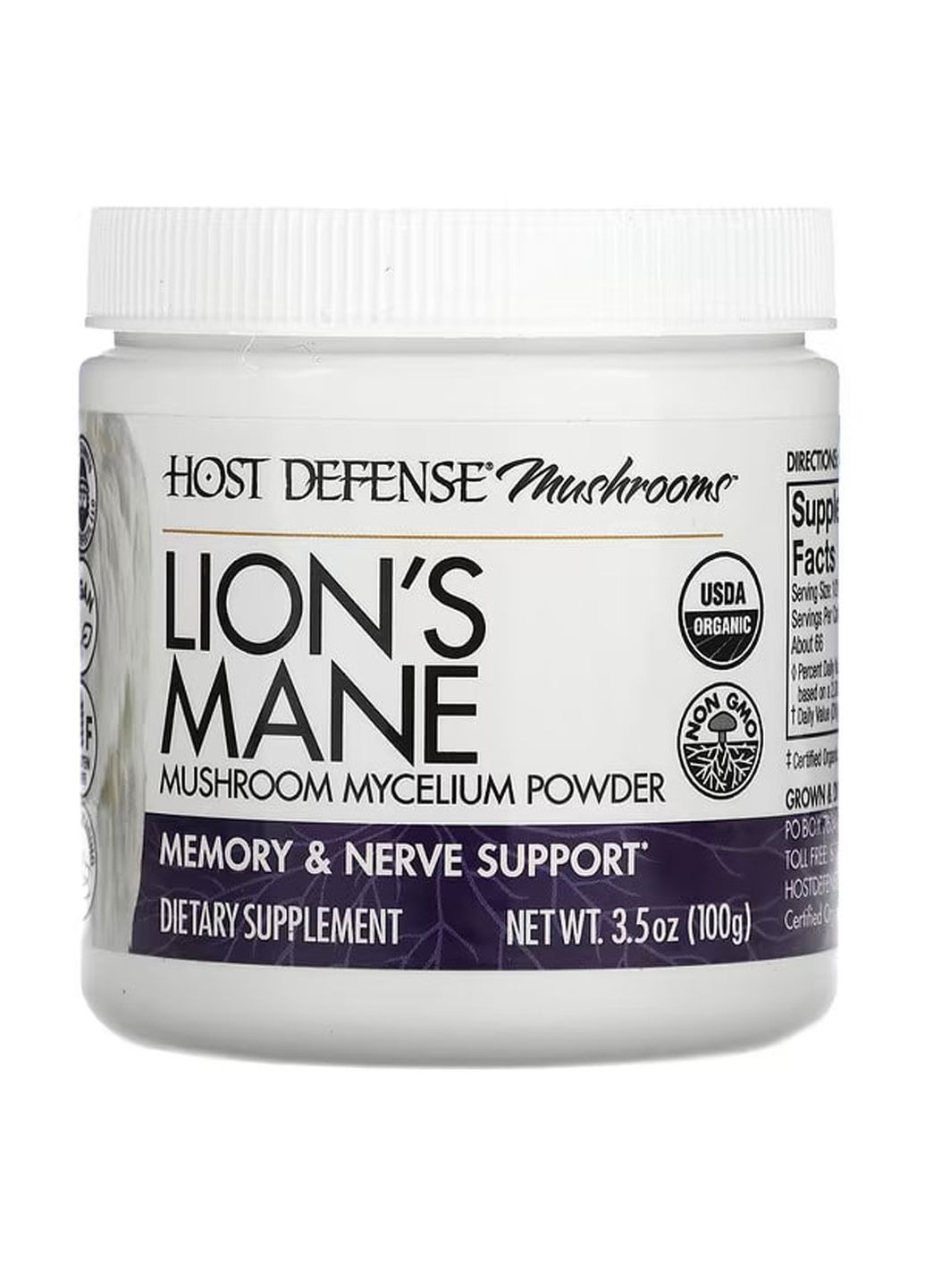 Їжачок гребінчастий, Lion's Mane, Host Defense, порошок грибного міцелію, для підтримки пам'яті та нервової системи, 100 г Nature's Way (351384822)