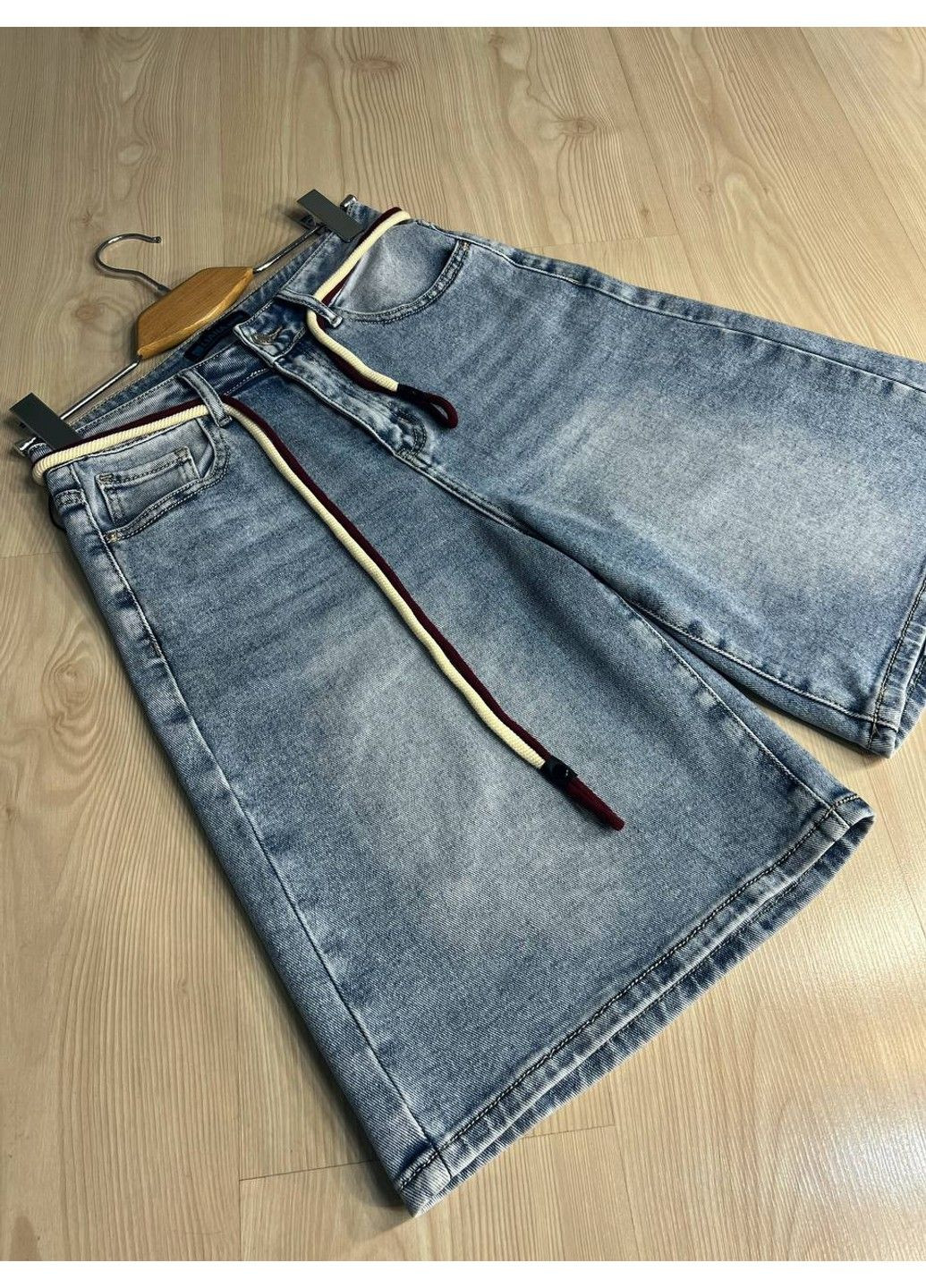 Шорты женские джинсовые Liana 4-011 бермуды широкие длина до колен пояс веревка стрейчевые голубые Lian (325812145)