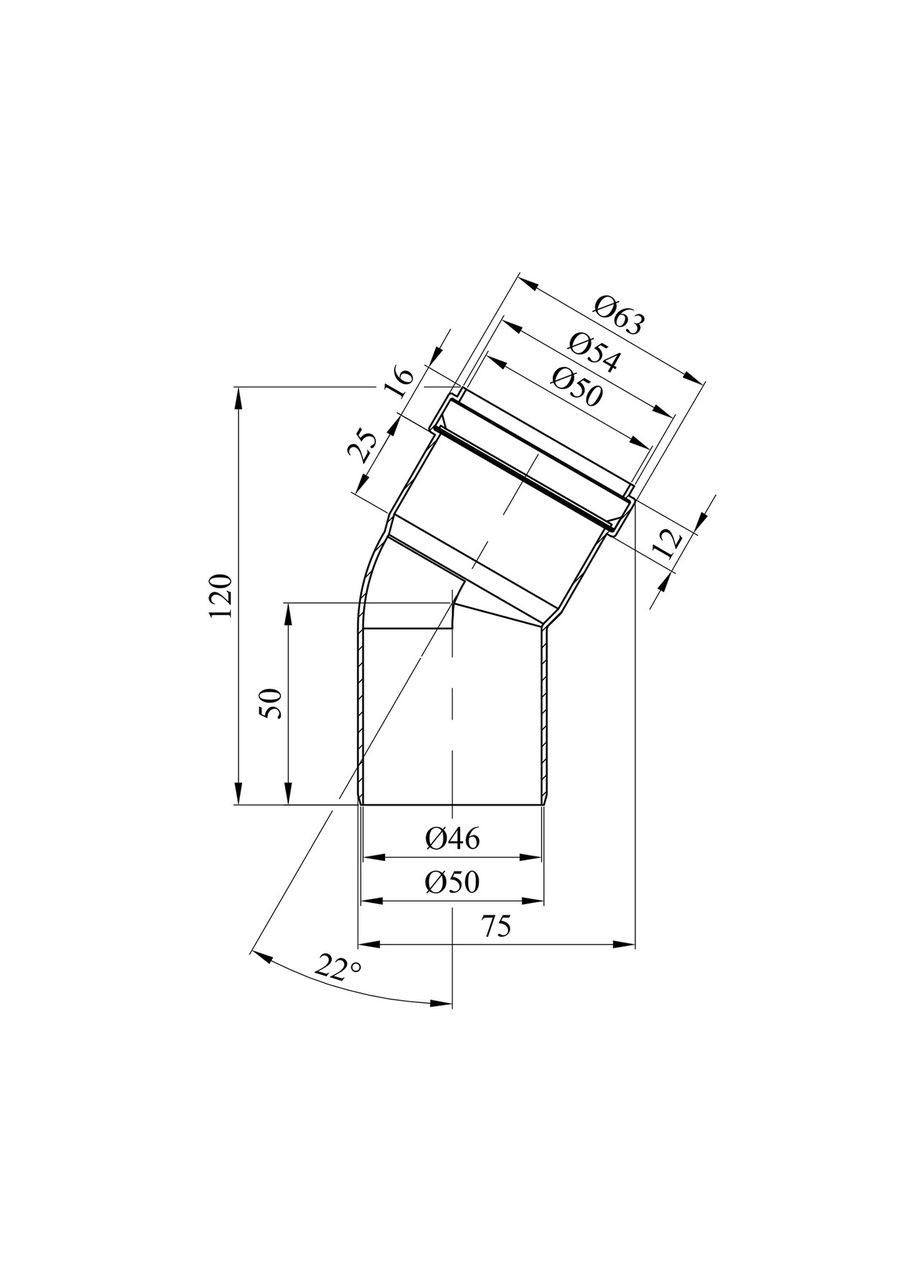 Колено для внутренней канализации 50х22° Rozma (368582513)