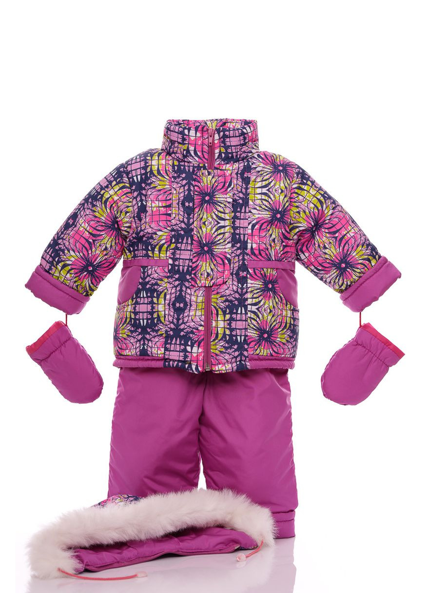 Розовый зимний комбинезон на синтепоне для девочки с принтом абстракции ноль подстежка розовый 86 см (27632) BABYKROHA